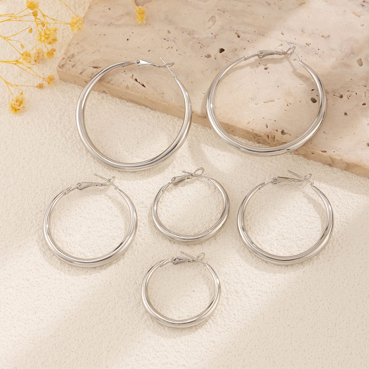 Minimalist 3 Pairs Gold Silver Tone Hoop Earrings Set