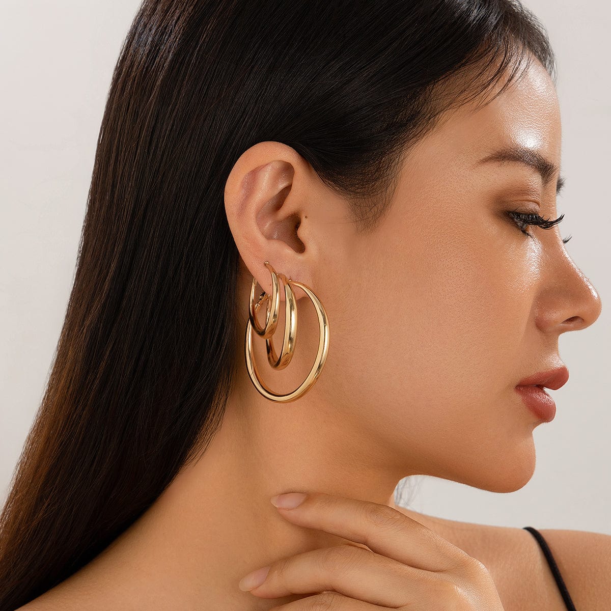 Minimalist 3 Pairs Gold Silver Tone Hoop Earrings Set