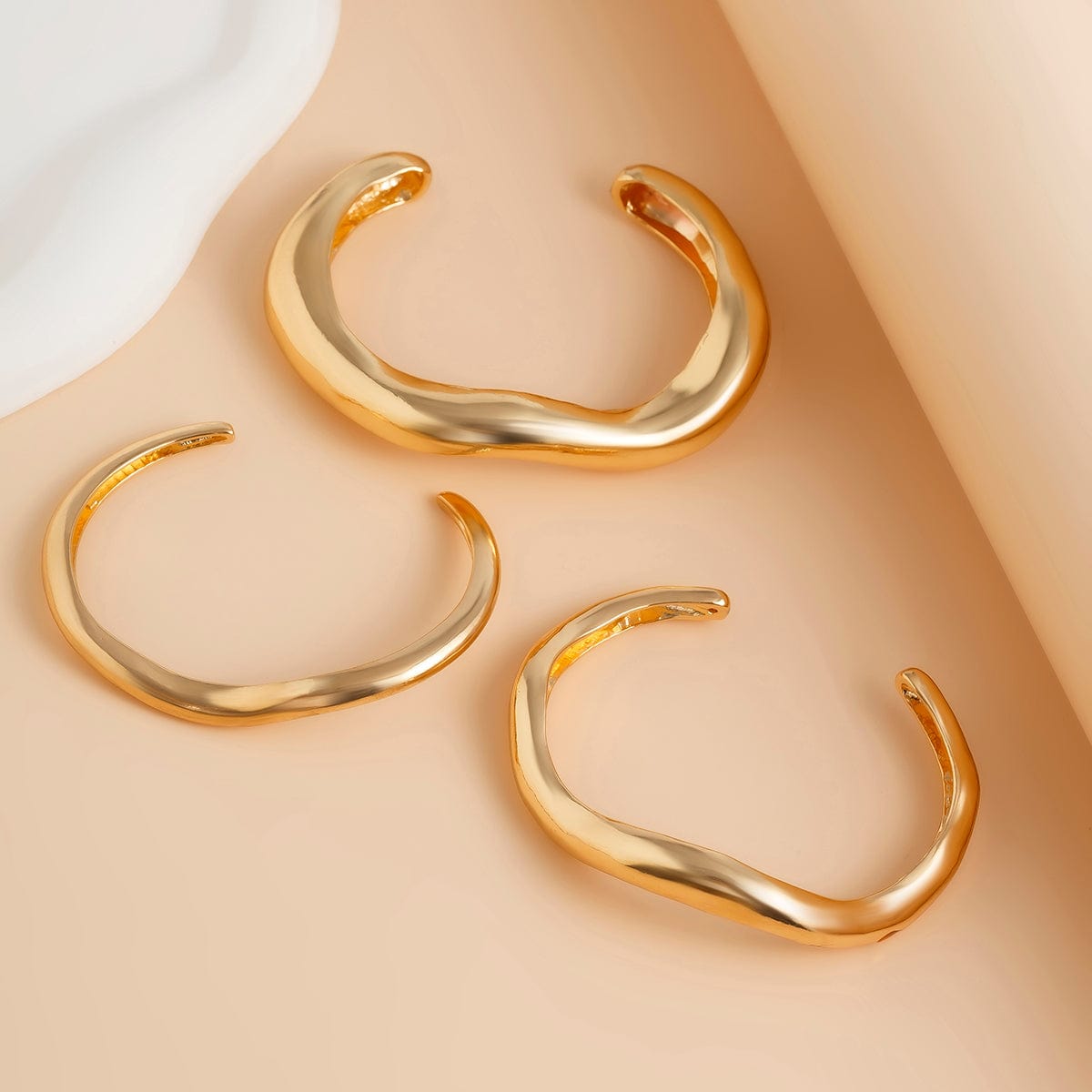 Minimalist 3Pcs Curved Open Bangle Bracelet Set - ArtGalleryZen