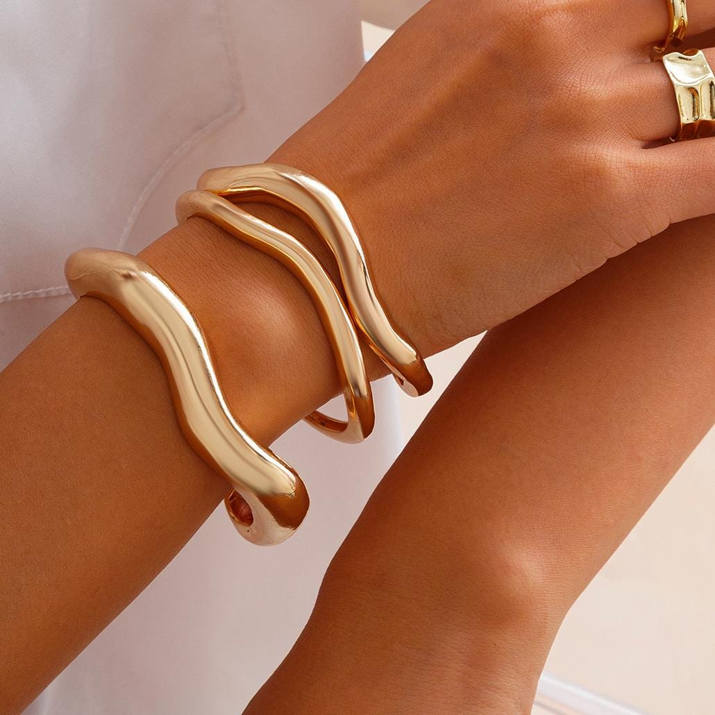 Minimalist 3Pcs Curved Open Bangle Bracelet Set