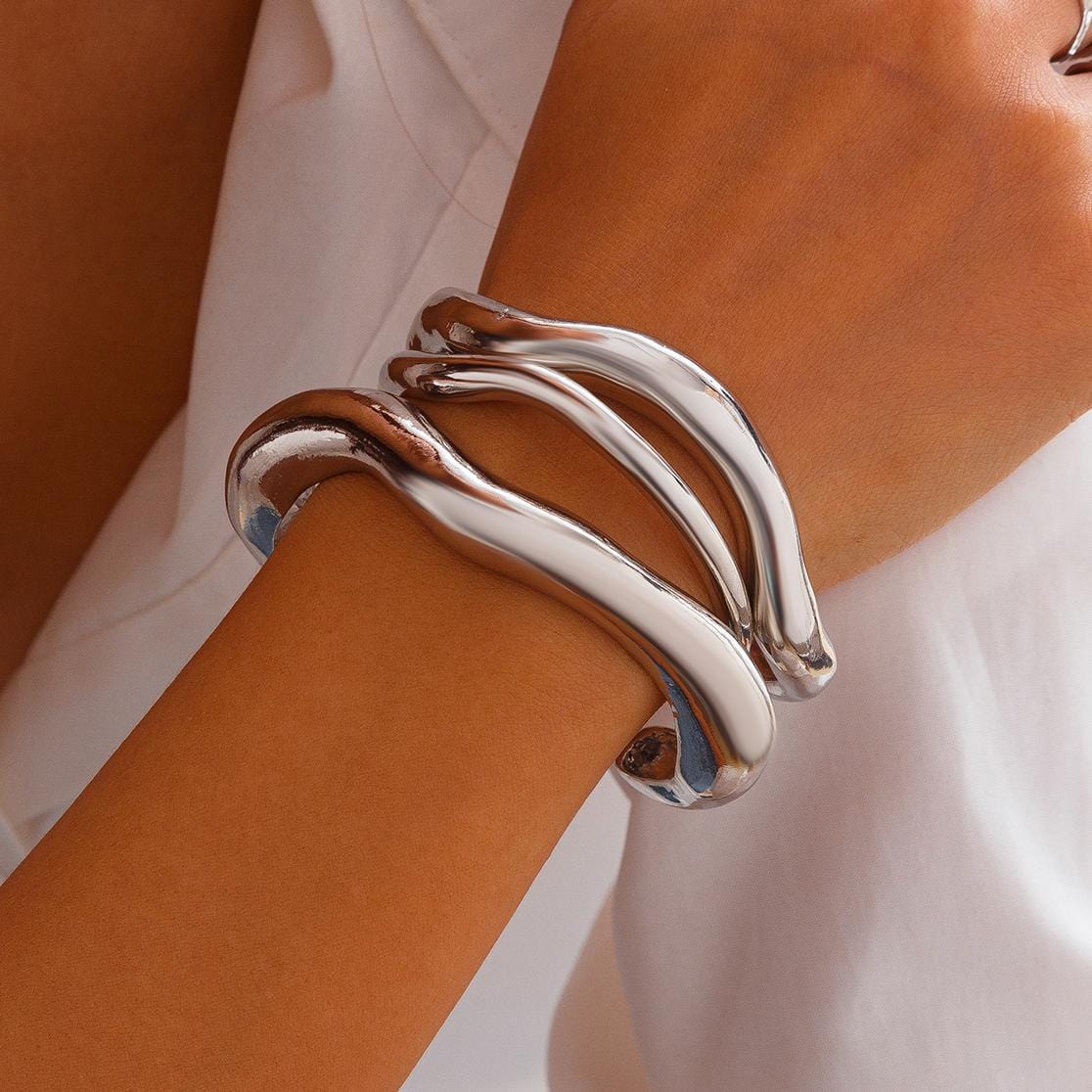 Minimalist 3Pcs Curved Open Bangle Bracelet Set