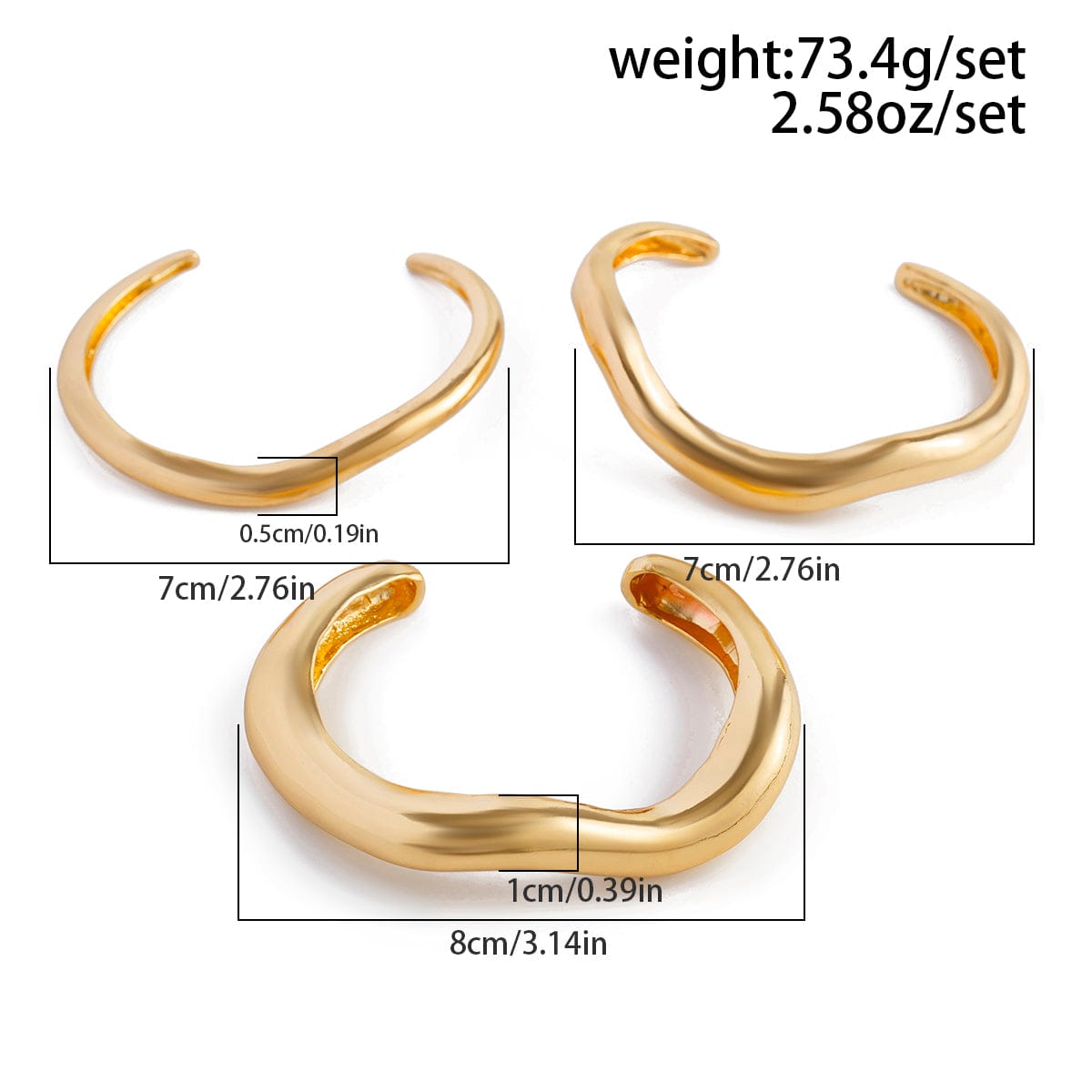 Minimalist 3Pcs Curved Open Bangle Bracelet Set