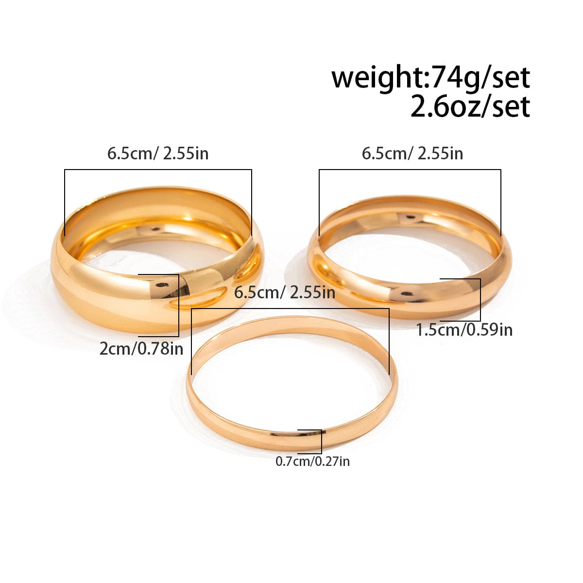 Minimalist 3pcs Glossy Bangle Bracelet Set