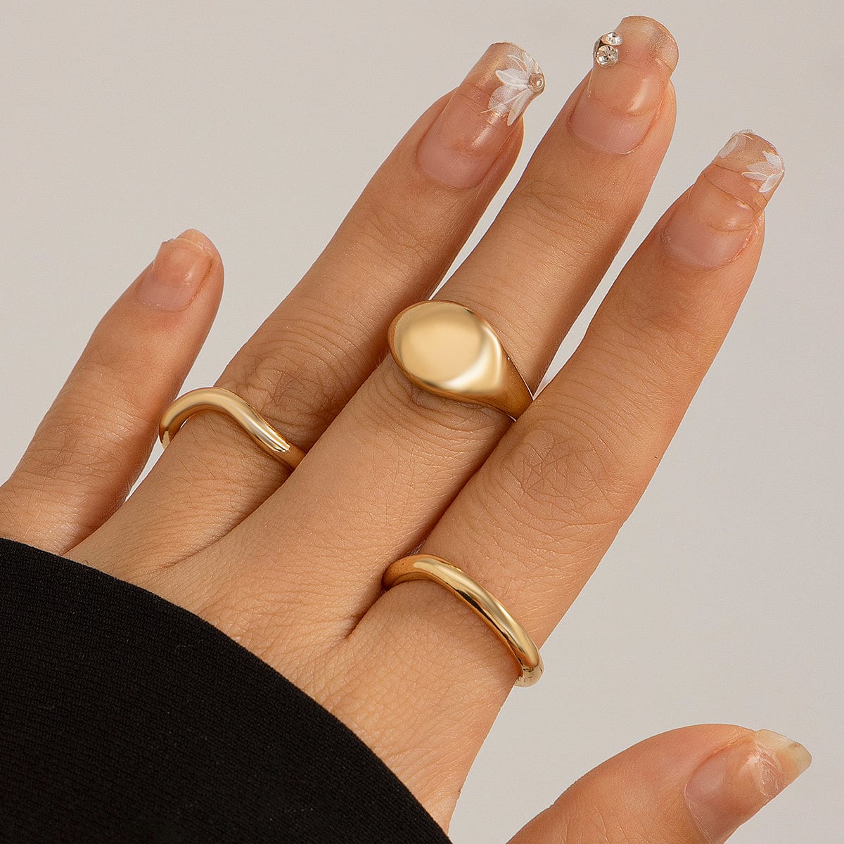 Minimalist 3Pcs Glossy Curved Ring Set