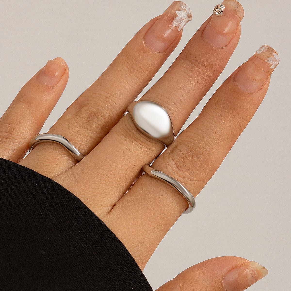 Minimalist 3Pcs Glossy Curved Ring Set