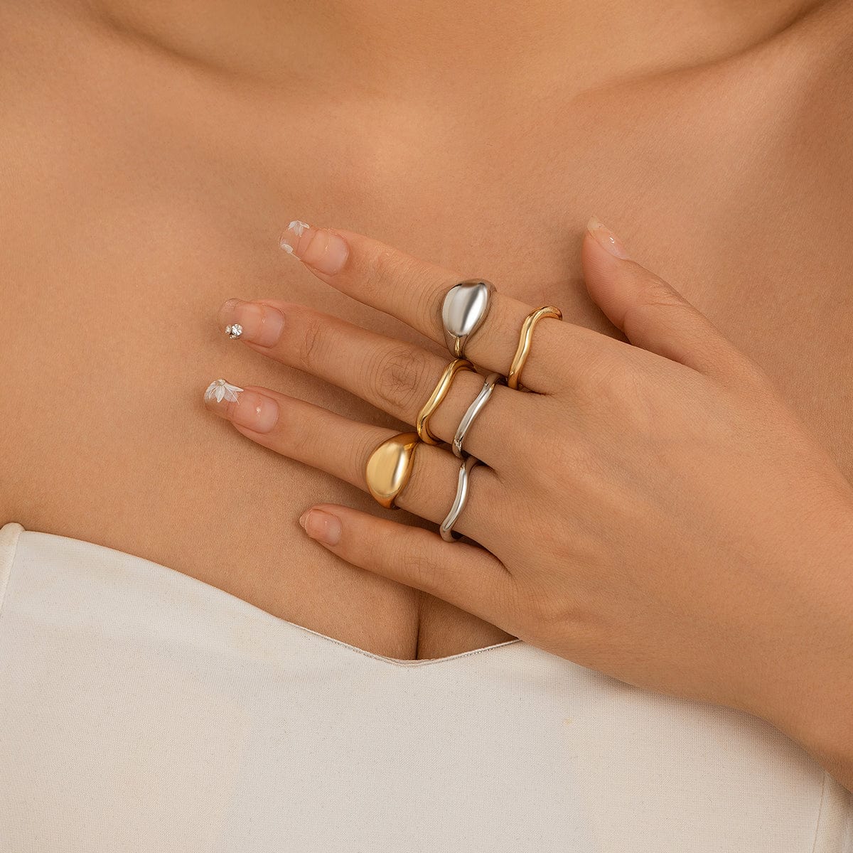 Minimalist 3Pcs Glossy Curved Ring Set