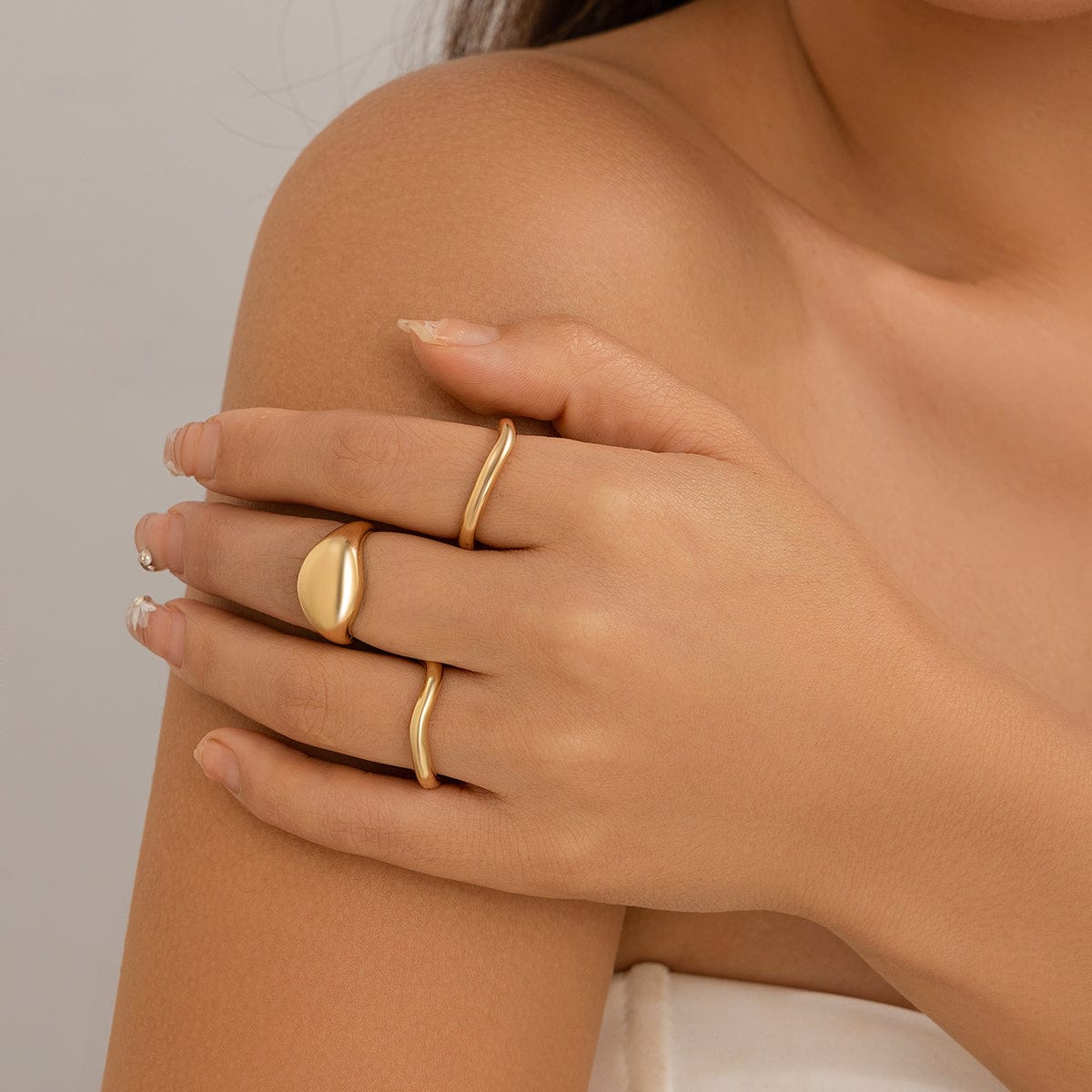 Minimalist 3Pcs Glossy Curved Ring Set