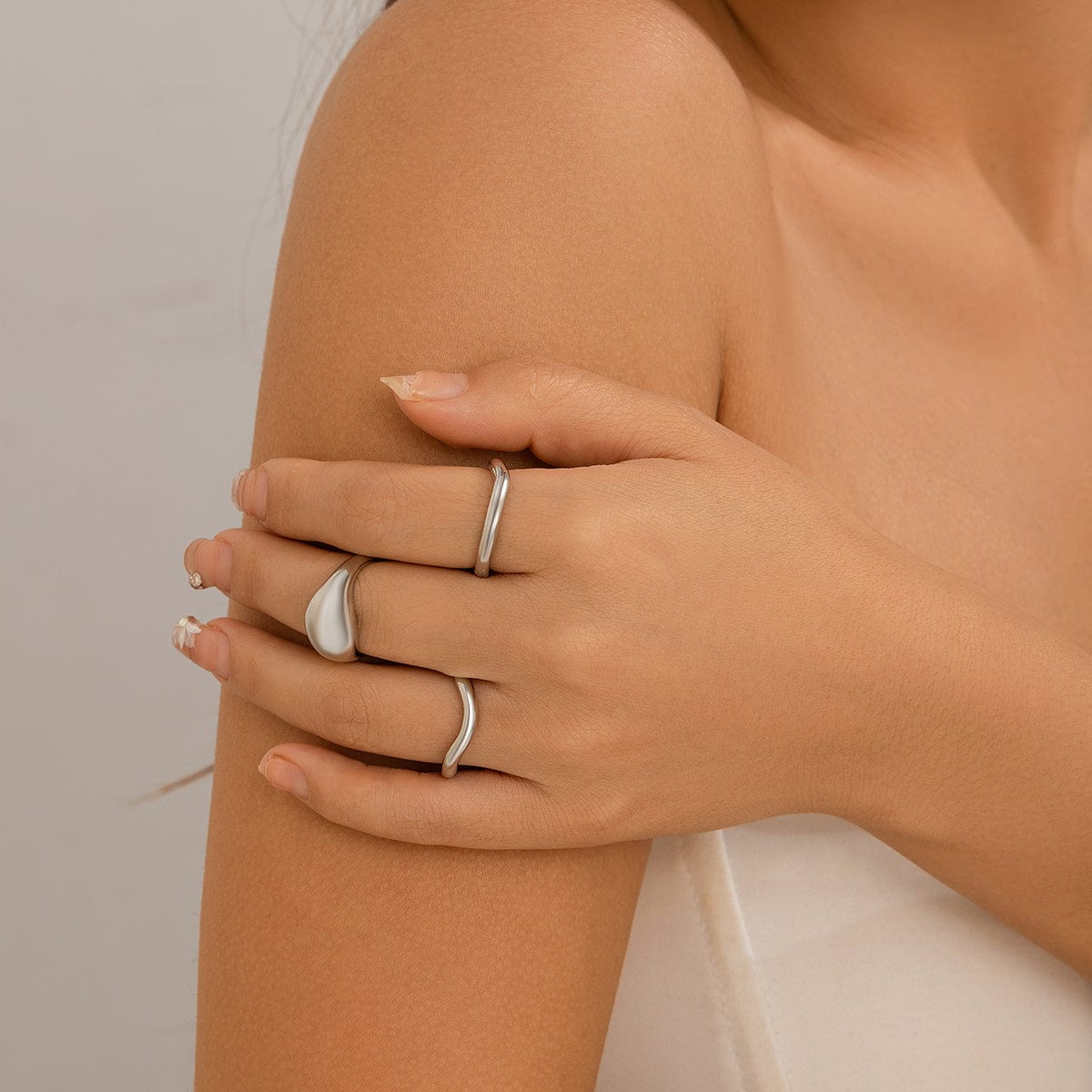 Minimalist 3Pcs Glossy Curved Ring Set