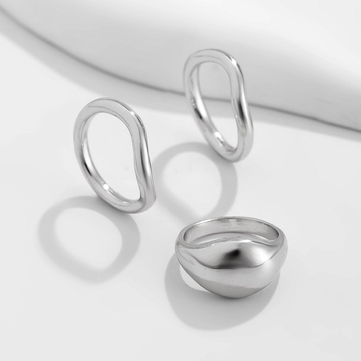 Minimalist 3Pcs Glossy Curved Ring Set