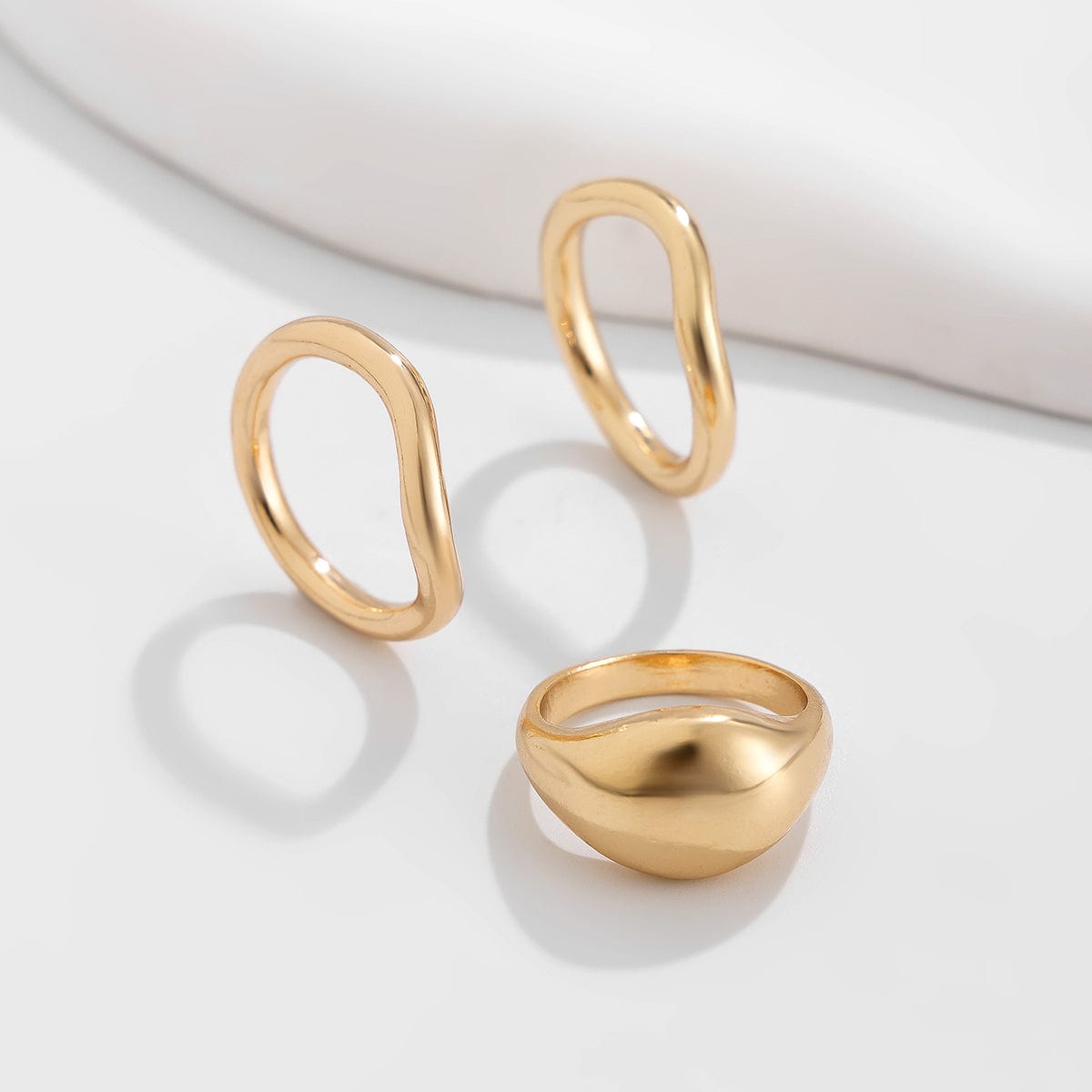 Minimalist 3Pcs Glossy Curved Ring Set