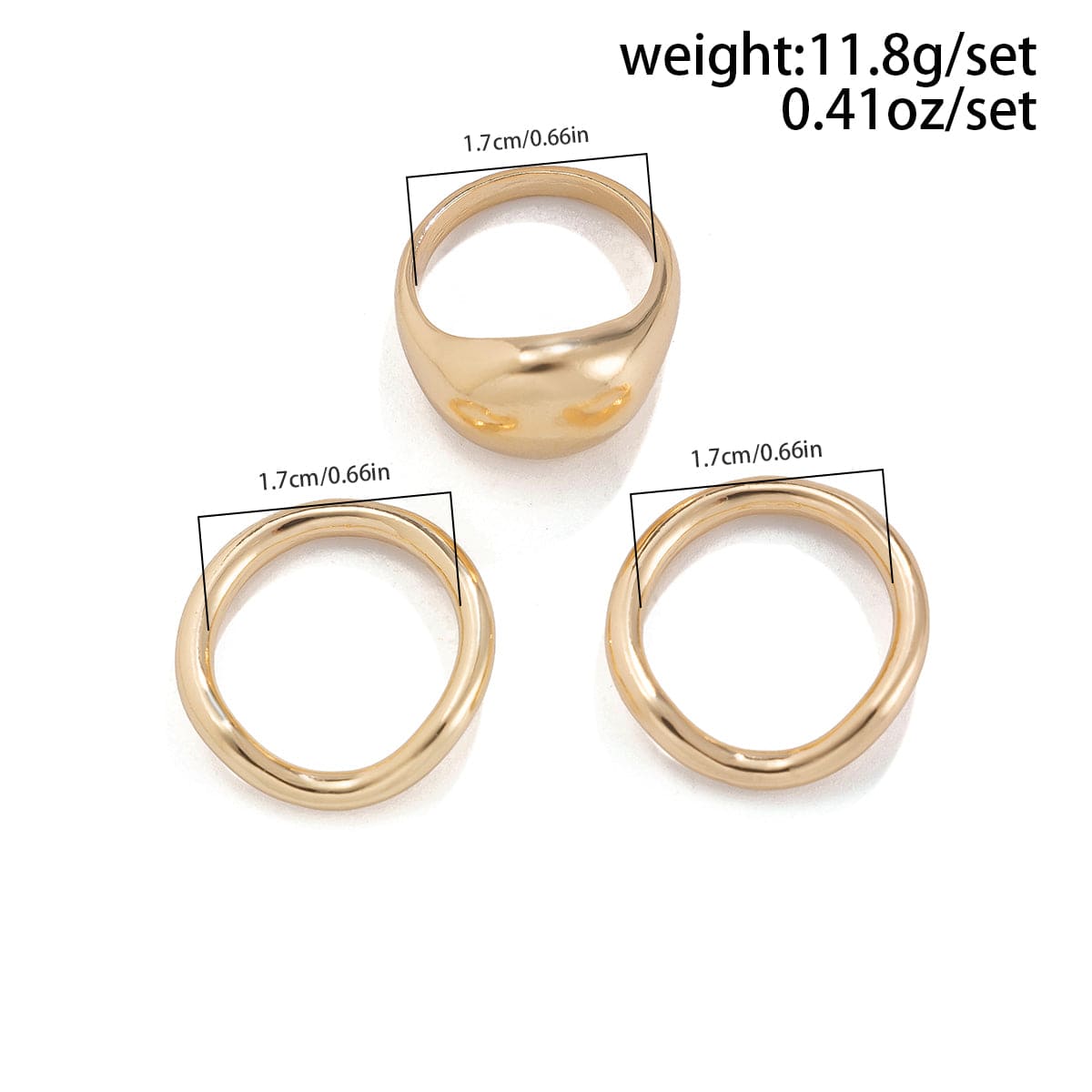 Minimalist 3Pcs Glossy Curved Ring Set