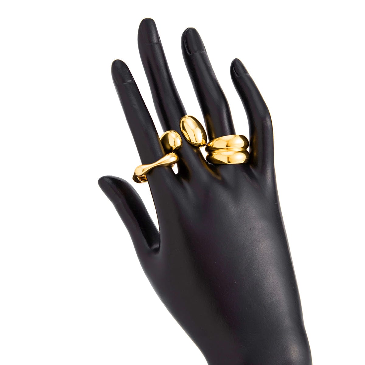 Minimalist 3pcs Gold Silver Plated Asymmetric Curved Ring Set - ArtGalleryZen