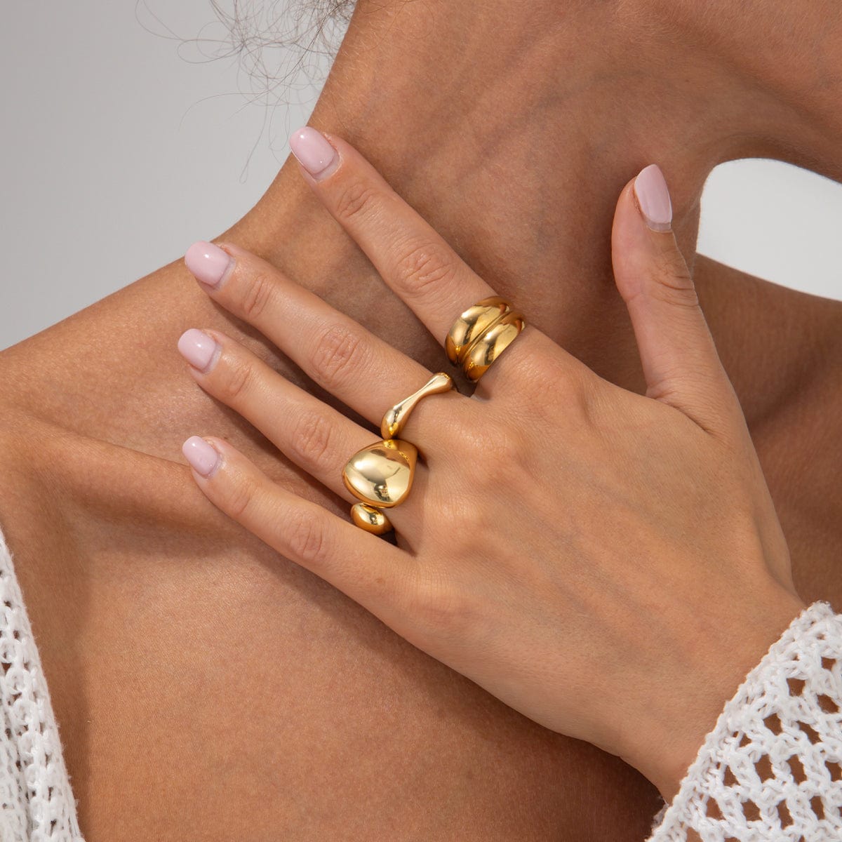 Minimalist 3pcs Gold Silver Plated Asymmetric Curved Ring Set - ArtGalleryZen