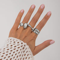 Thumbnail for Minimalist 3pcs Gold Silver Plated Asymmetric Curved Ring Set - ArtGalleryZen