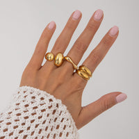Thumbnail for Minimalist 3pcs Gold Silver Plated Asymmetric Curved Ring Set - ArtGalleryZen