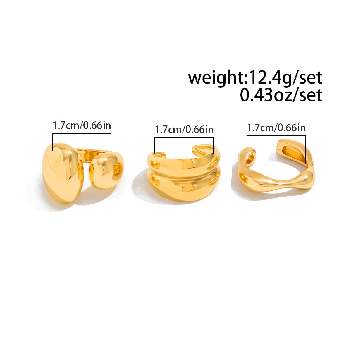 Minimalist 3pcs Gold Silver Plated Asymmetric Curved Ring Set - ArtGalleryZen