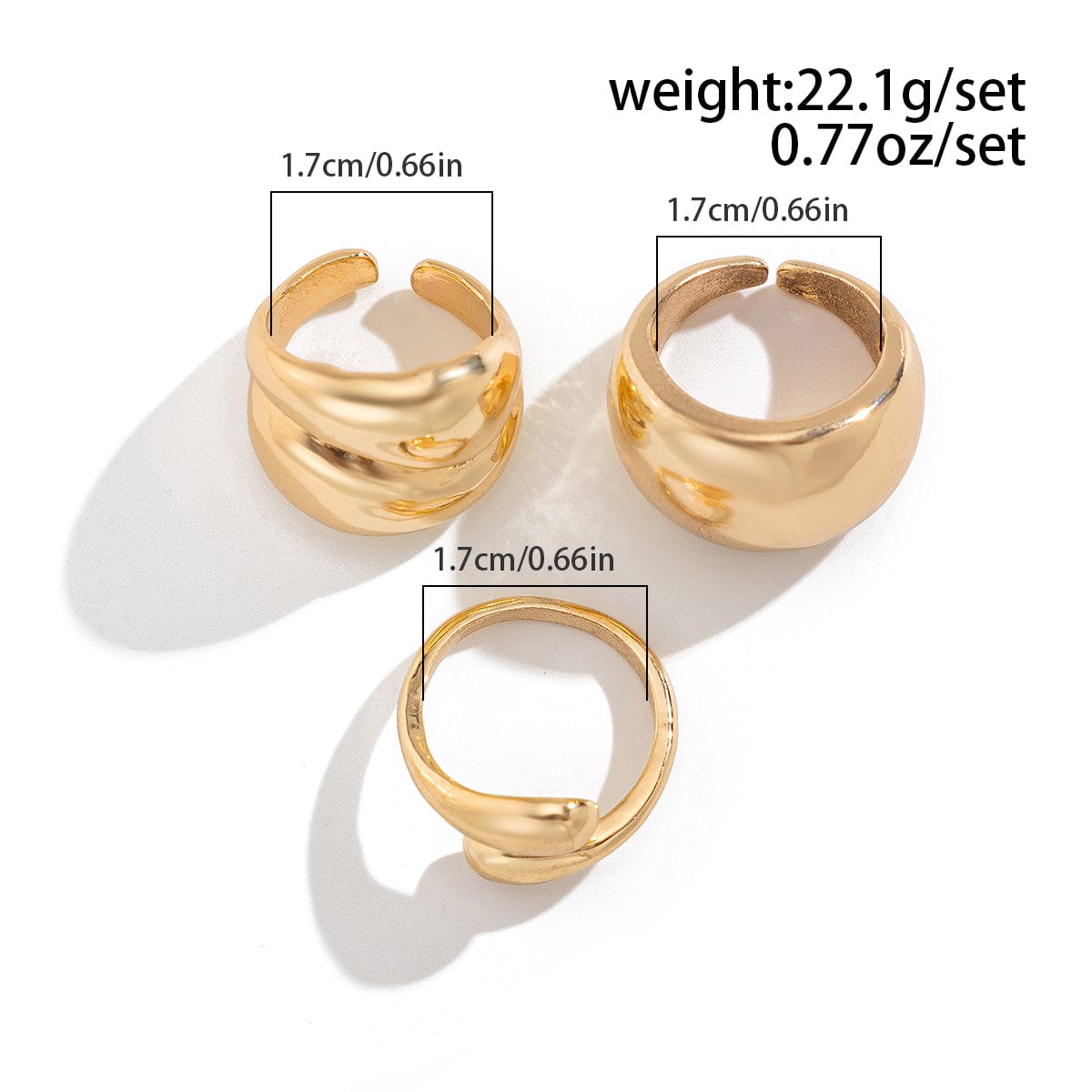 Minimalist 3pcs Gold Silver Plated Chunky Open Ring Set