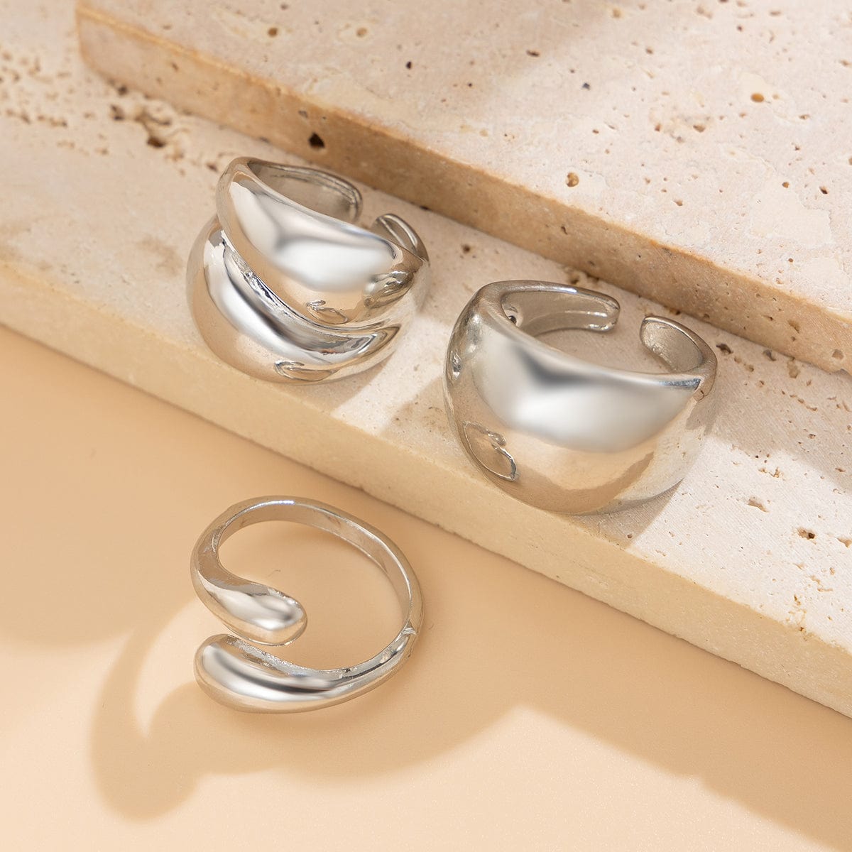 Minimalist 3pcs Gold Silver Plated Chunky Open Ring Set