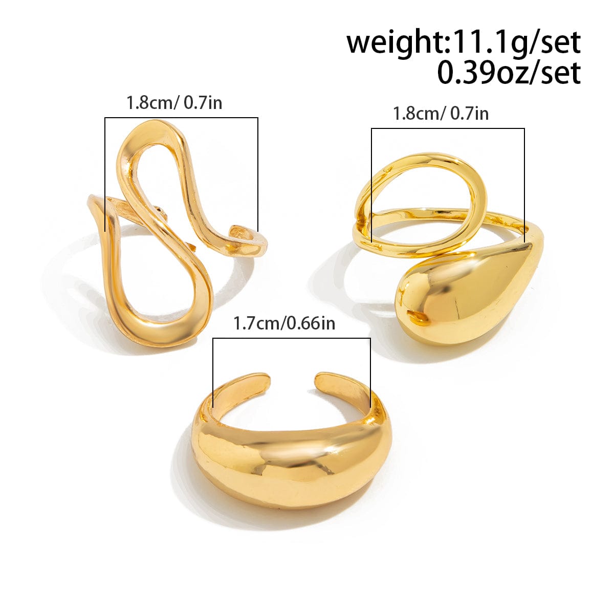 Minimalist 3pcs Gold Silver Plated Curved Hollow Ring Set - ArtGalleryZen