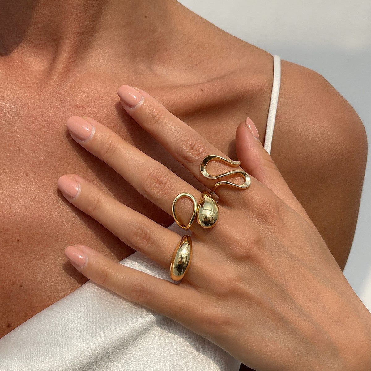 Minimalist 3pcs Gold Silver Plated Curved Hollow Ring Set - ArtGalleryZen