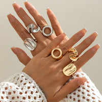 Thumbnail for Minimalist 3pcs Hollow Pleated Square Open Ring Set - ArtGalleryZen