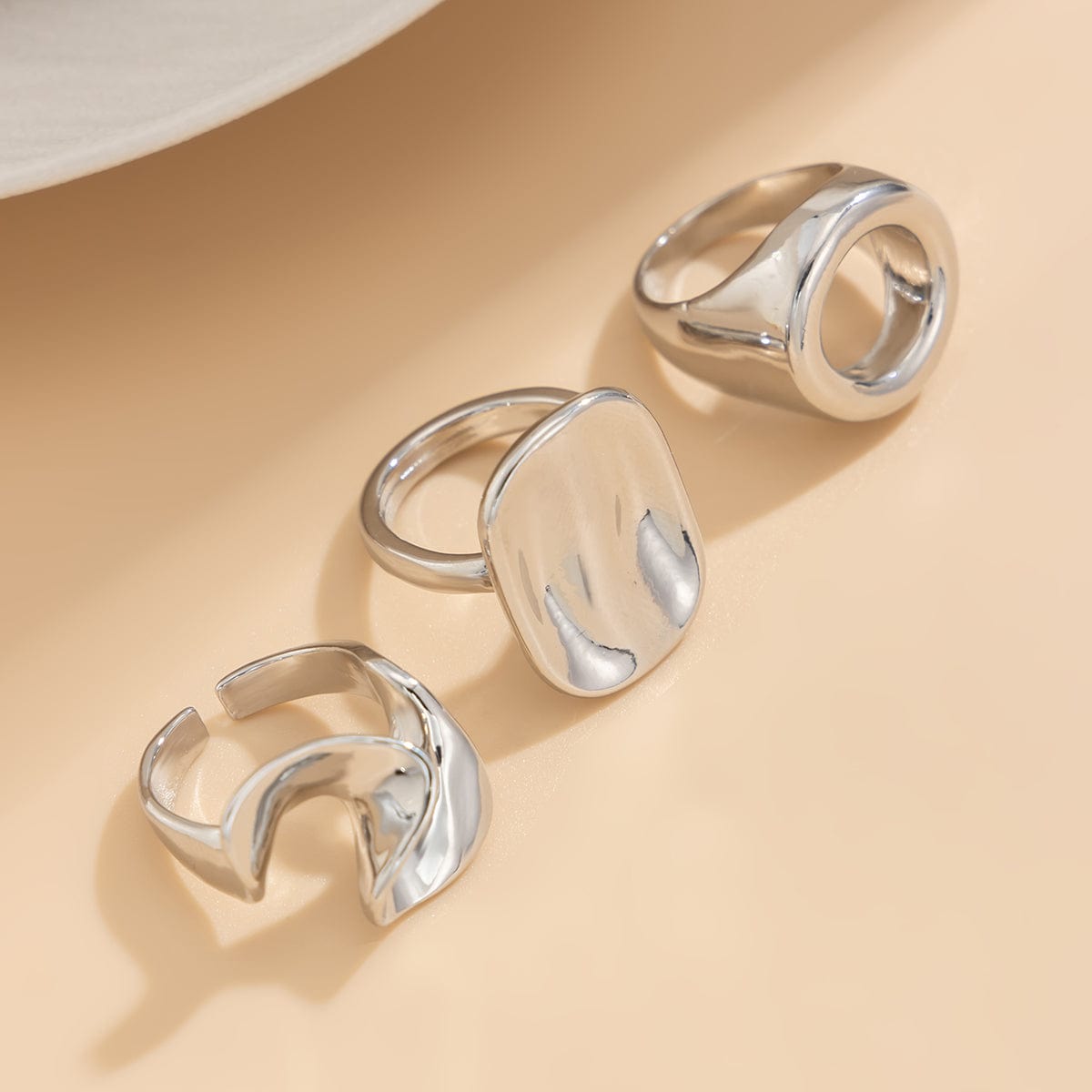 Minimalist 3pcs Hollow Pleated Square Open Ring Set - ArtGalleryZen