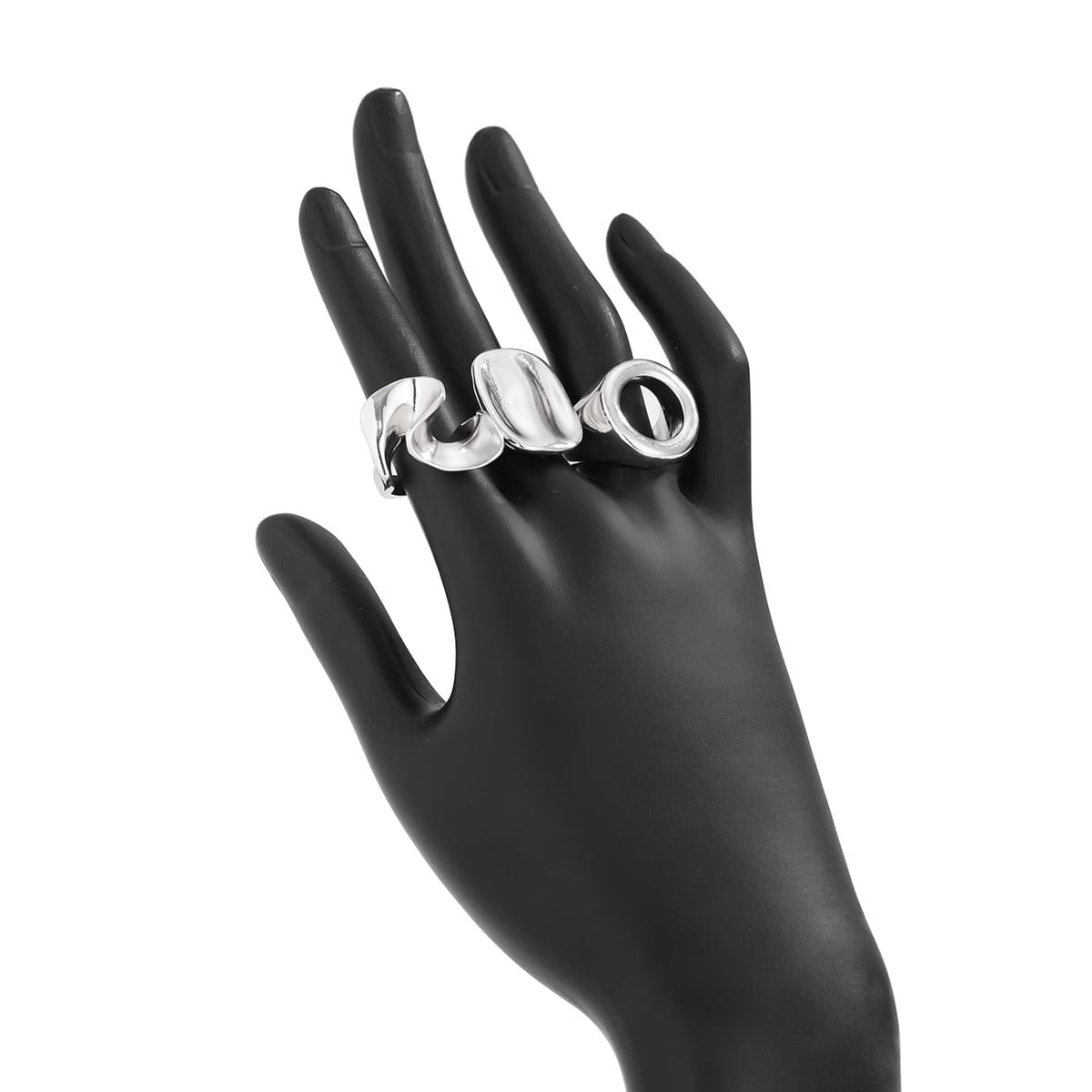 Minimalist 3pcs Hollow Pleated Square Open Ring Set - ArtGalleryZen