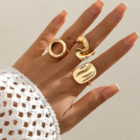 Thumbnail for Minimalist 3pcs Hollow Pleated Square Open Ring Set - ArtGalleryZen