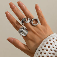 Thumbnail for Minimalist 3pcs Hollow Pleated Square Open Ring Set - ArtGalleryZen