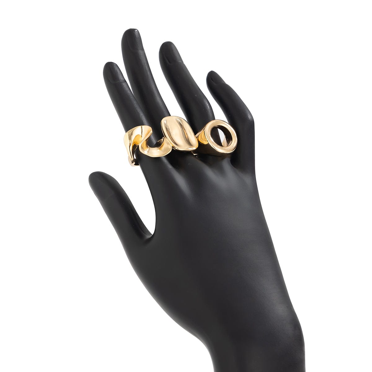 Minimalist 3pcs Hollow Pleated Square Open Ring Set - ArtGalleryZen