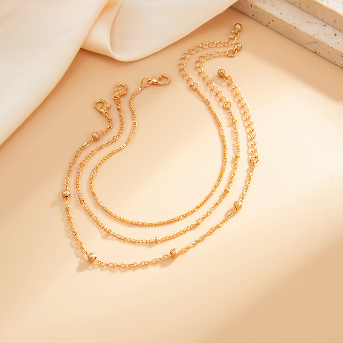 Minimalist 3pcs Saturn Chain Anklet Set - ArtGalleryZen