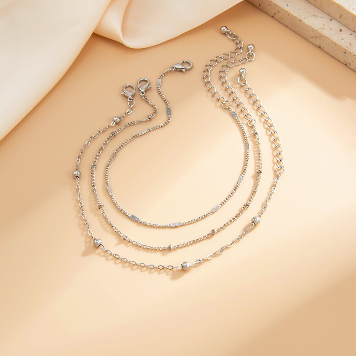 Minimalist 3pcs Saturn Chain Anklet Set - ArtGalleryZen