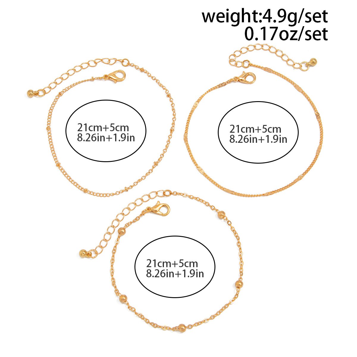 Minimalist 3pcs Saturn Chain Anklet Set - ArtGalleryZen