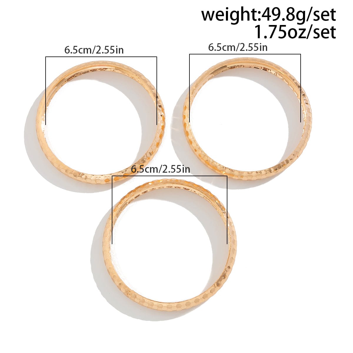 Minimalist 3pcs Textured Cut Surface Bangle Bracelet Set