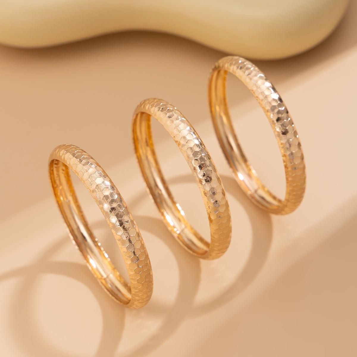 Minimalist 3pcs Textured Cut Surface Bangle Bracelet Set