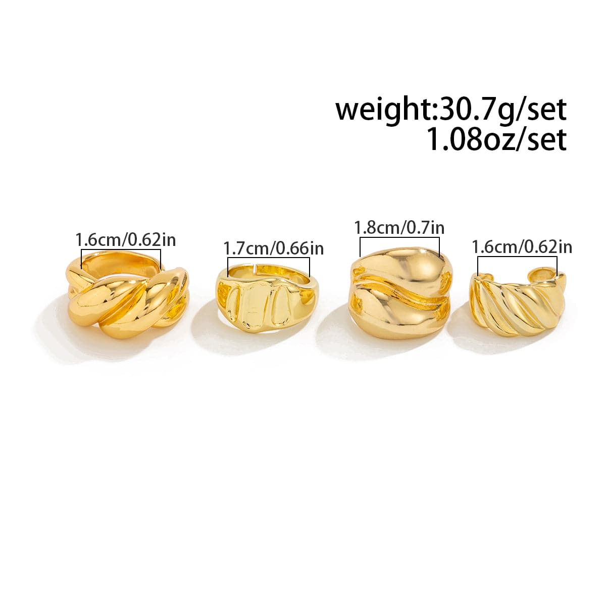 Minimalist 4pcs Glossy Twisted Stackable Ring Set - ArtGalleryZen