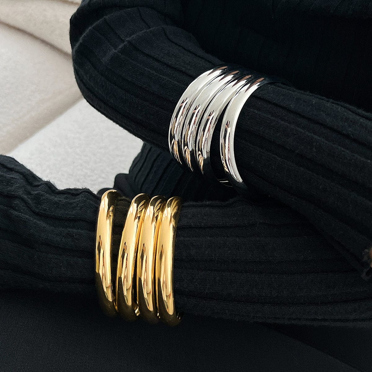 Minimalist 4pcs Gold Silver Plated Glossy Bangle Bracelet Set - ArtGalleryZen