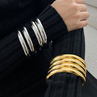 Thumbnail for Minimalist 4pcs Gold Silver Plated Glossy Bangle Bracelet Set - ArtGalleryZen