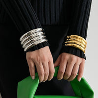 Thumbnail for Minimalist 4pcs Gold Silver Plated Glossy Bangle Bracelet Set - ArtGalleryZen