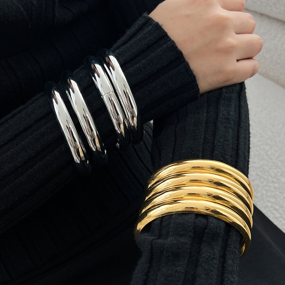 Minimalist 4pcs Gold Silver Plated Glossy Bangle Bracelet Set