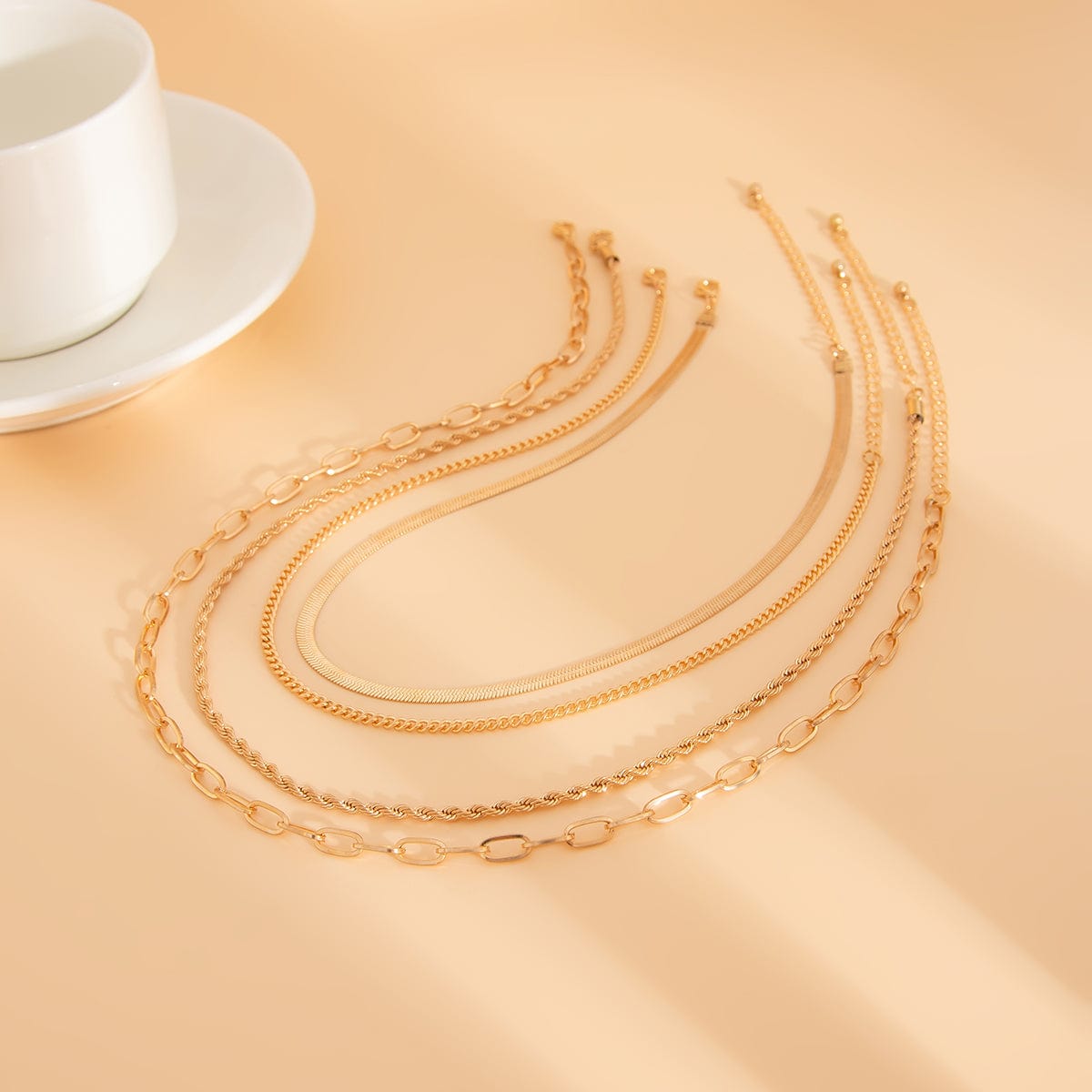 Minimalist 4pcs Gold Tone Cable Rope Snake Chain Necklace Set