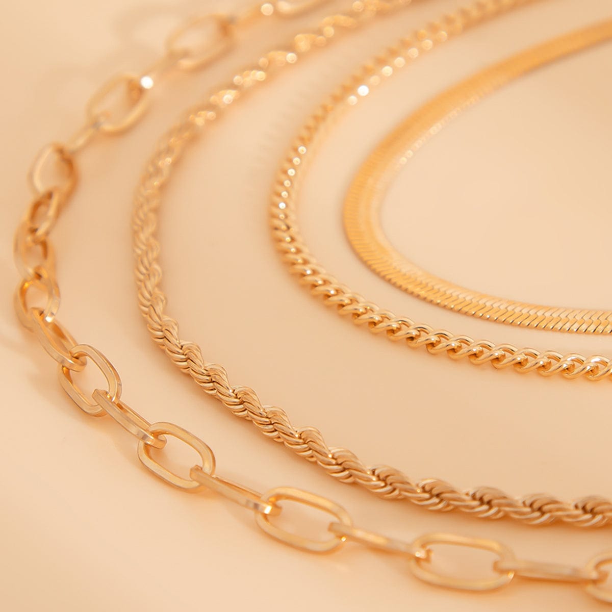 Minimalist 4pcs Gold Tone Cable Rope Snake Chain Necklace Set