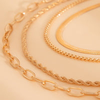 Thumbnail for Minimalist 4pcs Gold Tone Cable Rope Snake Chain Necklace Set