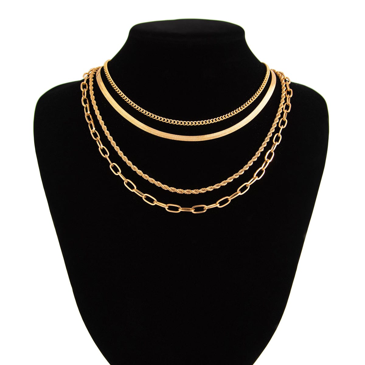 Minimalist 4pcs Gold Tone Cable Rope Snake Chain Necklace Set