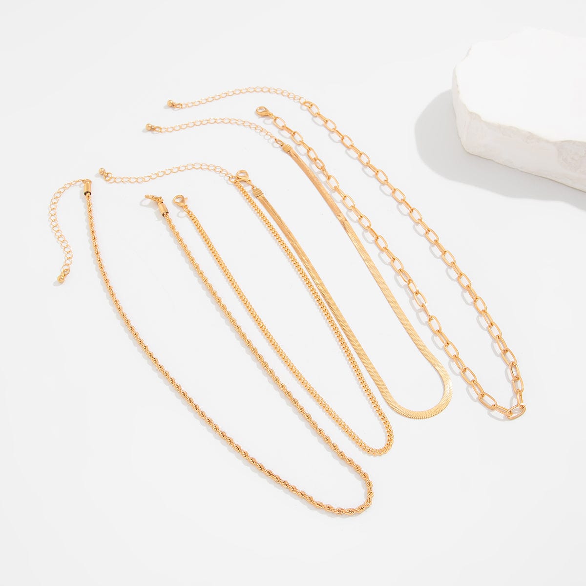 Minimalist 4pcs Gold Tone Cable Rope Snake Chain Necklace Set