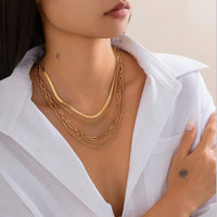 Thumbnail for Minimalist 4pcs Gold Tone Cable Rope Snake Chain Necklace Set