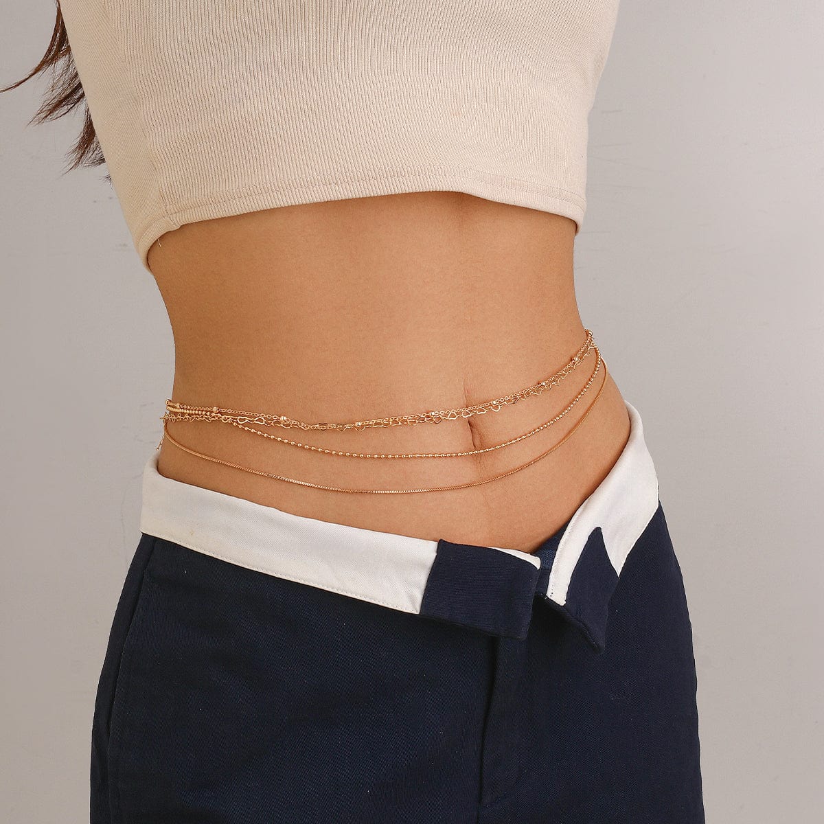 Minimalist 4Pcs Heart Beaded Herringbone Belly Chain Set