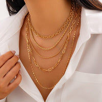 Thumbnail for Minimalist 5pcs Gold Plated Cable Rope Ball Chain Necklace Set