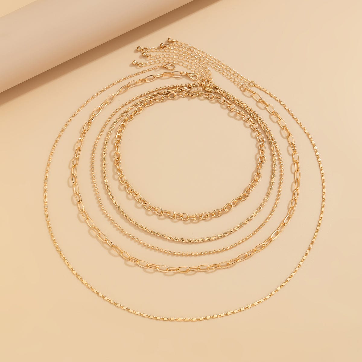 Minimalist 5pcs Gold Plated Cable Rope Ball Chain Necklace Set