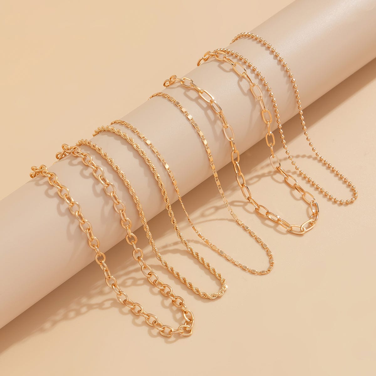 Minimalist 5pcs Gold Plated Cable Rope Ball Chain Necklace Set